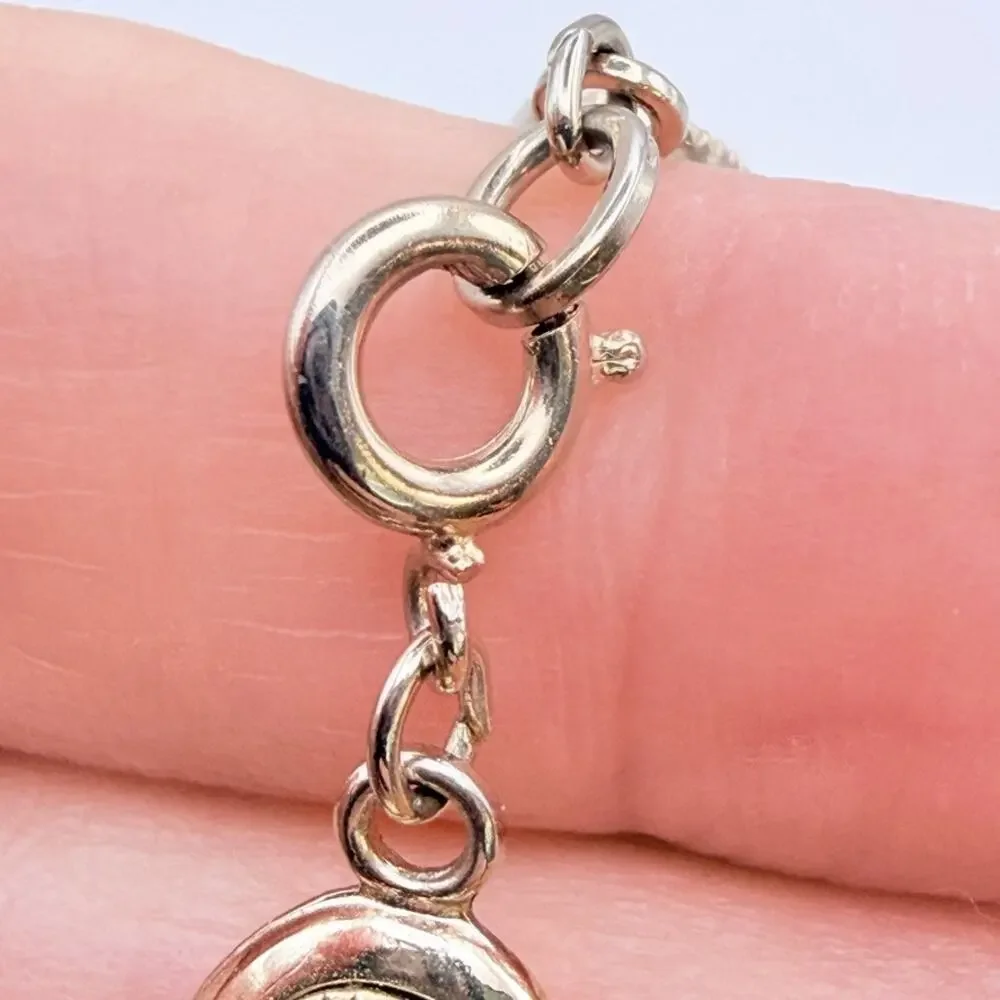 Vintage Mid-Century Silver Tone Floral Etched Oval Panel Chain Bracelet 7